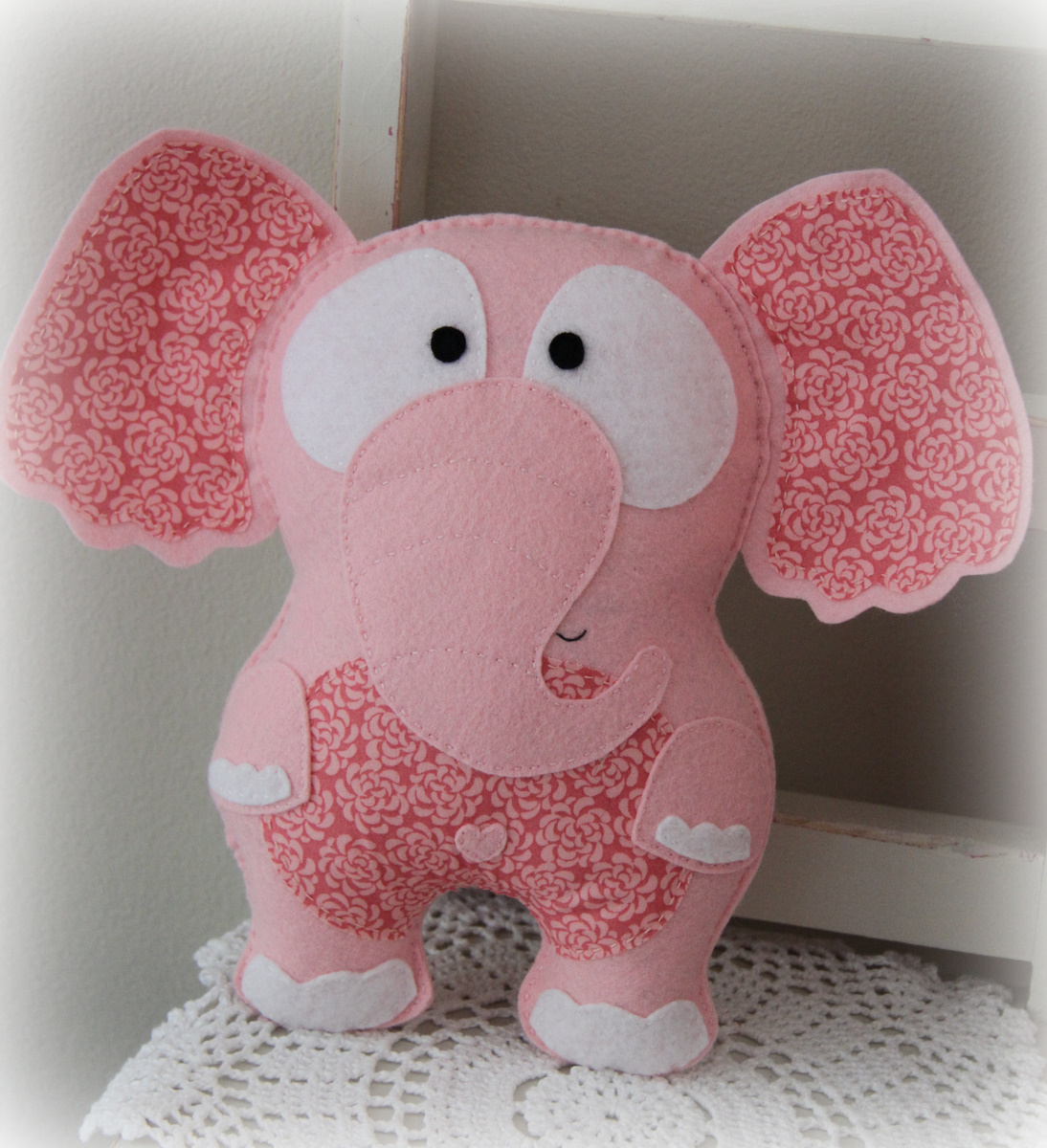 Felt Elephant Toy Baby Pink, Flowers on Luulla