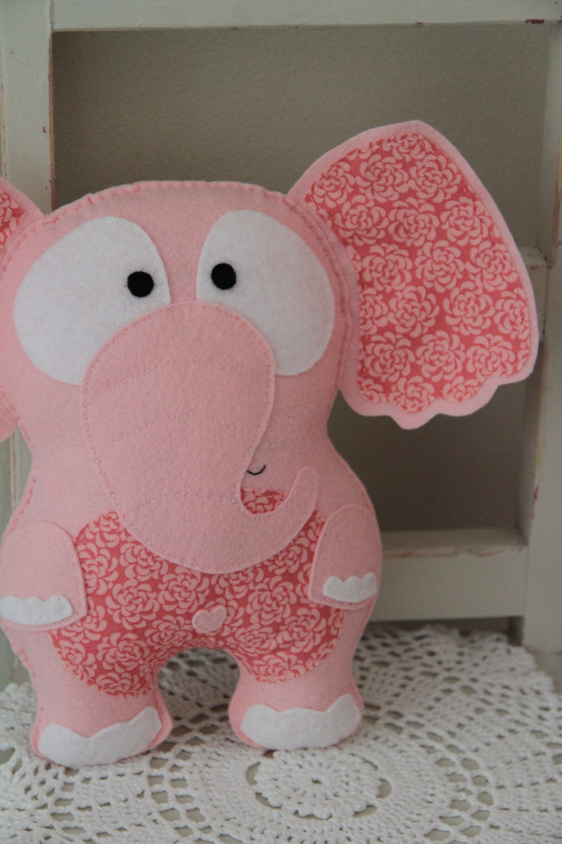 Felt Elephant Toy Baby Pink, Flowers on Luulla